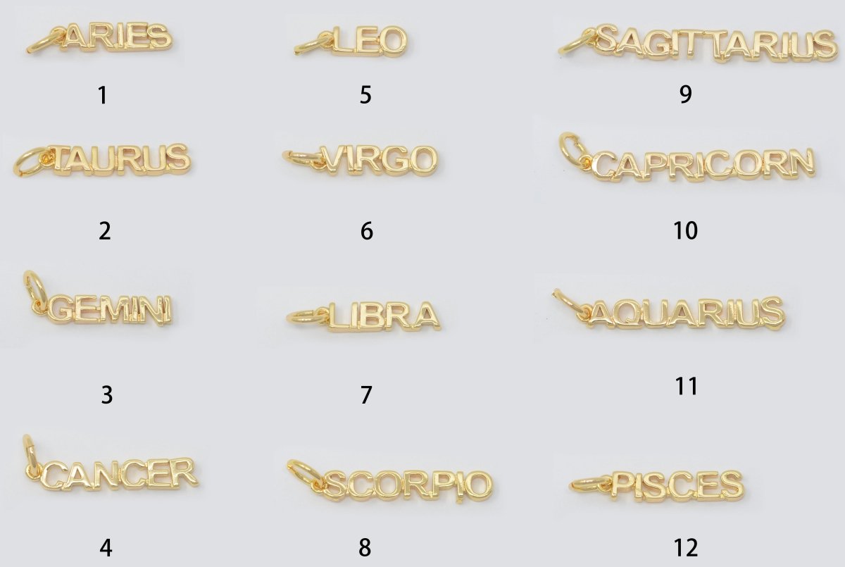 Gold Filled Zodiac Sign Script Words Mini Charm in Gold &amp; Silver | A-A1815-A-A1820 | A-A1839-A-A1844