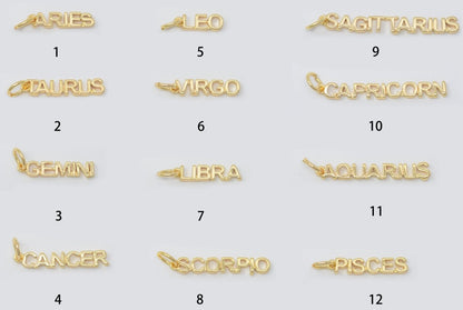 Gold Filled Zodiac Sign Script Words Mini Charm in Gold &amp; Silver | A-A1815-A-A1820 | A-A1839-A-A1844