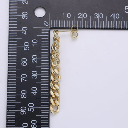 Gold Flat Cuban Chain Link Chain Stud Earring Dangle Pendant P-129 P-130