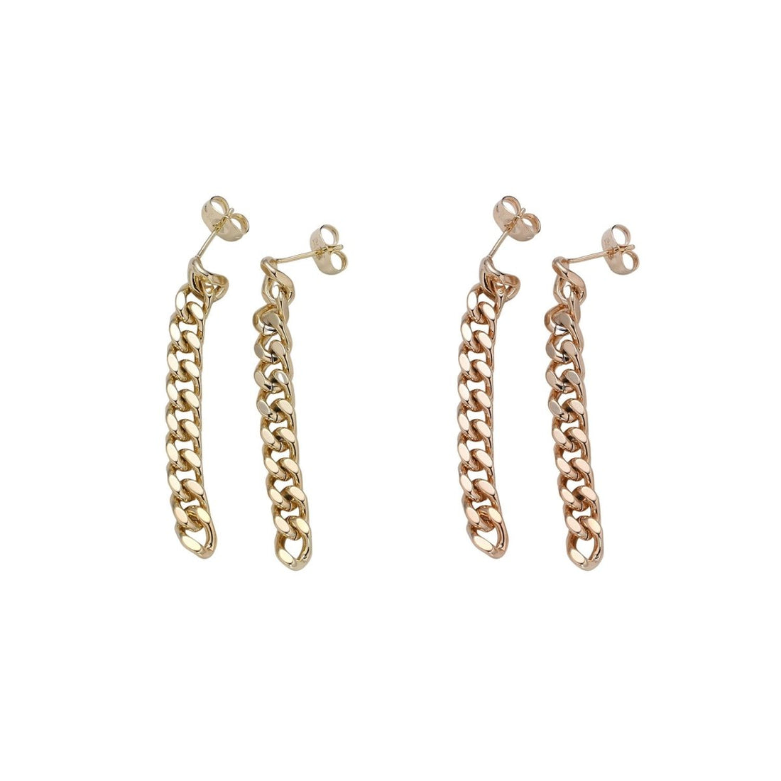 Gold Flat Cuban Chain Link Chain Stud Earring Dangle Pendant P-129 P-130