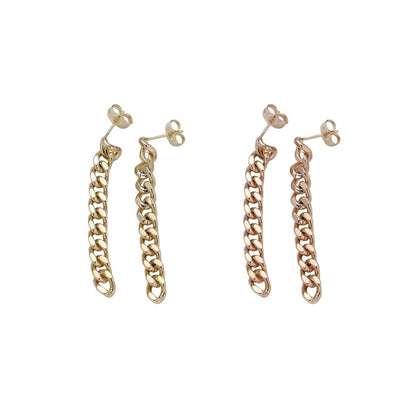 Gold Flat Cuban Chain Link Chain Stud Earring Dangle Pendant P-129 P-130