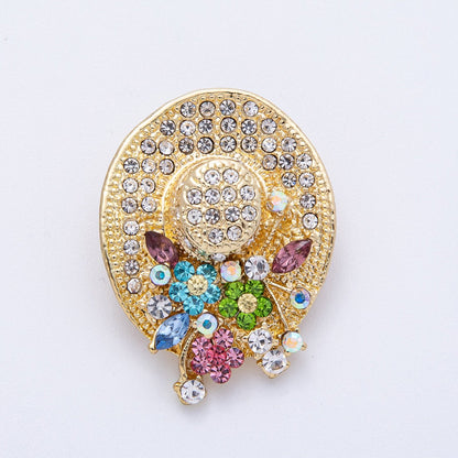 Gold Micro Pave Rhinestone Jeweled Flower Jubilee Hat Pin Brooch | BH-010