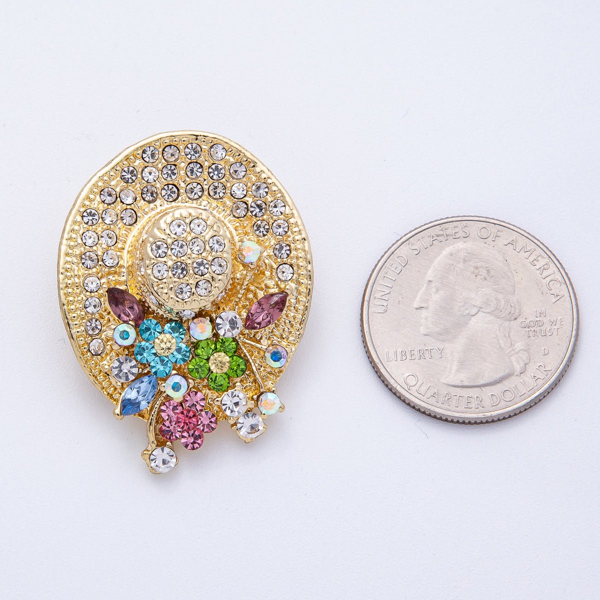 Gold Micro Pave Rhinestone Jeweled Flower Jubilee Hat Pin Brooch | BH-010
