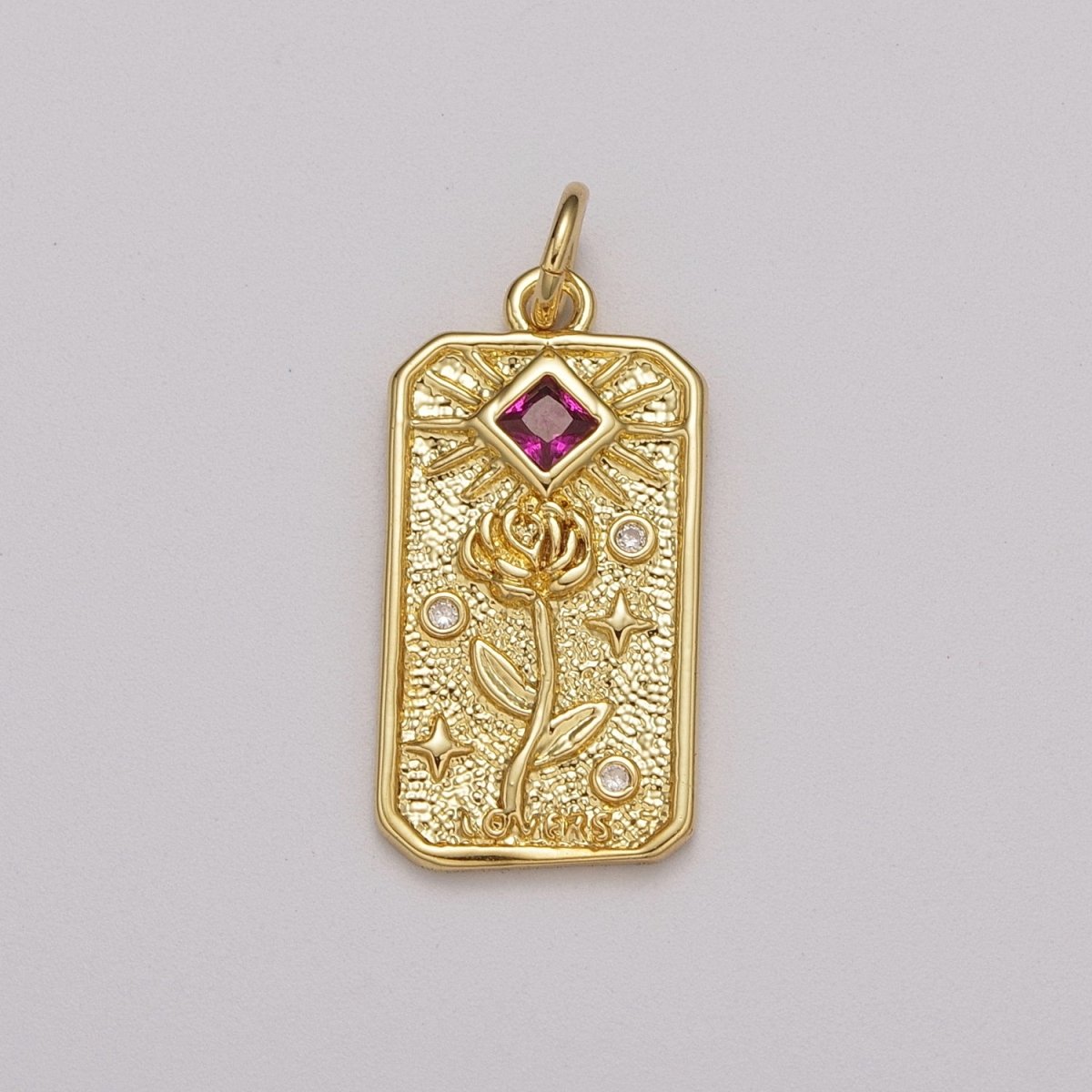 Gold Flower Charm Simple, Dainty Rose Tag Medallion Charm Pendant for Necklace Bracelet Earring Supply E-607