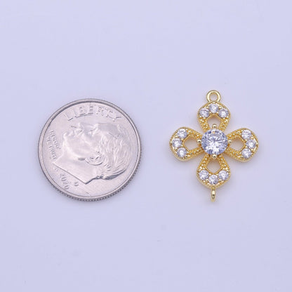 Gold Flower Nature Micro Paved Round Clear CZ Link Connector | Y-653