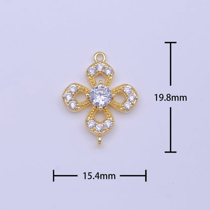 Gold Flower Nature Micro Paved Round Clear CZ Link Connector | Y-653
