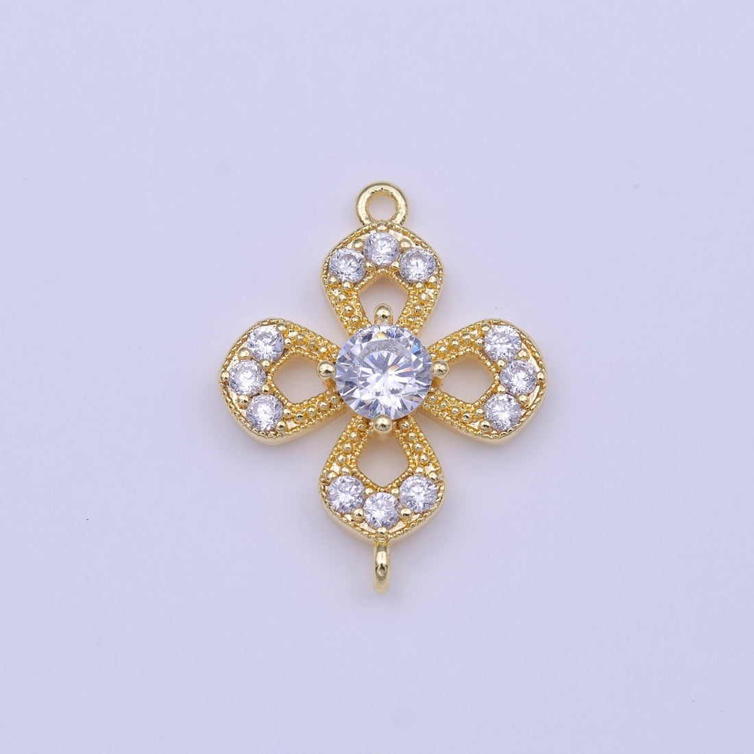 Gold Flower Nature Micro Paved Round Clear CZ Link Connector | Y-653