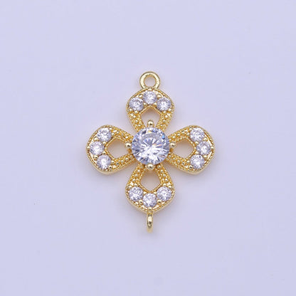 Gold Flower Nature Micro Paved Round Clear CZ Link Connector | Y-653