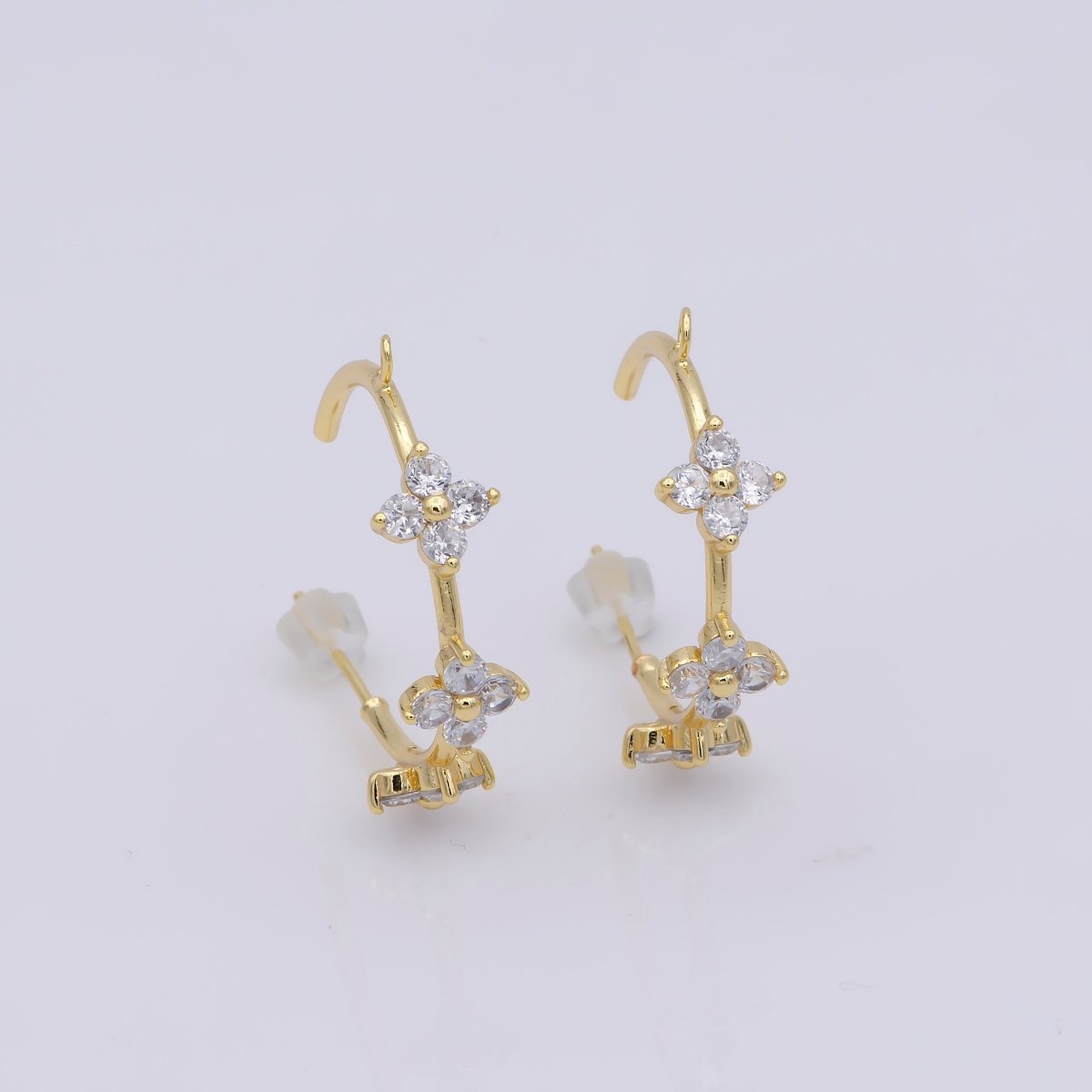 Gold Flower Patch Hoop Earring Open Link Earring for charm for Earring Making Supply Component