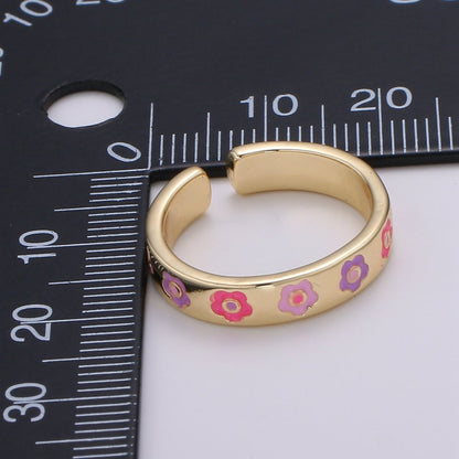 Gold Flower Ring, Floral Ring, Open Ring Adjustable Open Ring, Gold Stacking Ring Minimalist Heart Ring for Kids Teenager Friendship Ring R-488