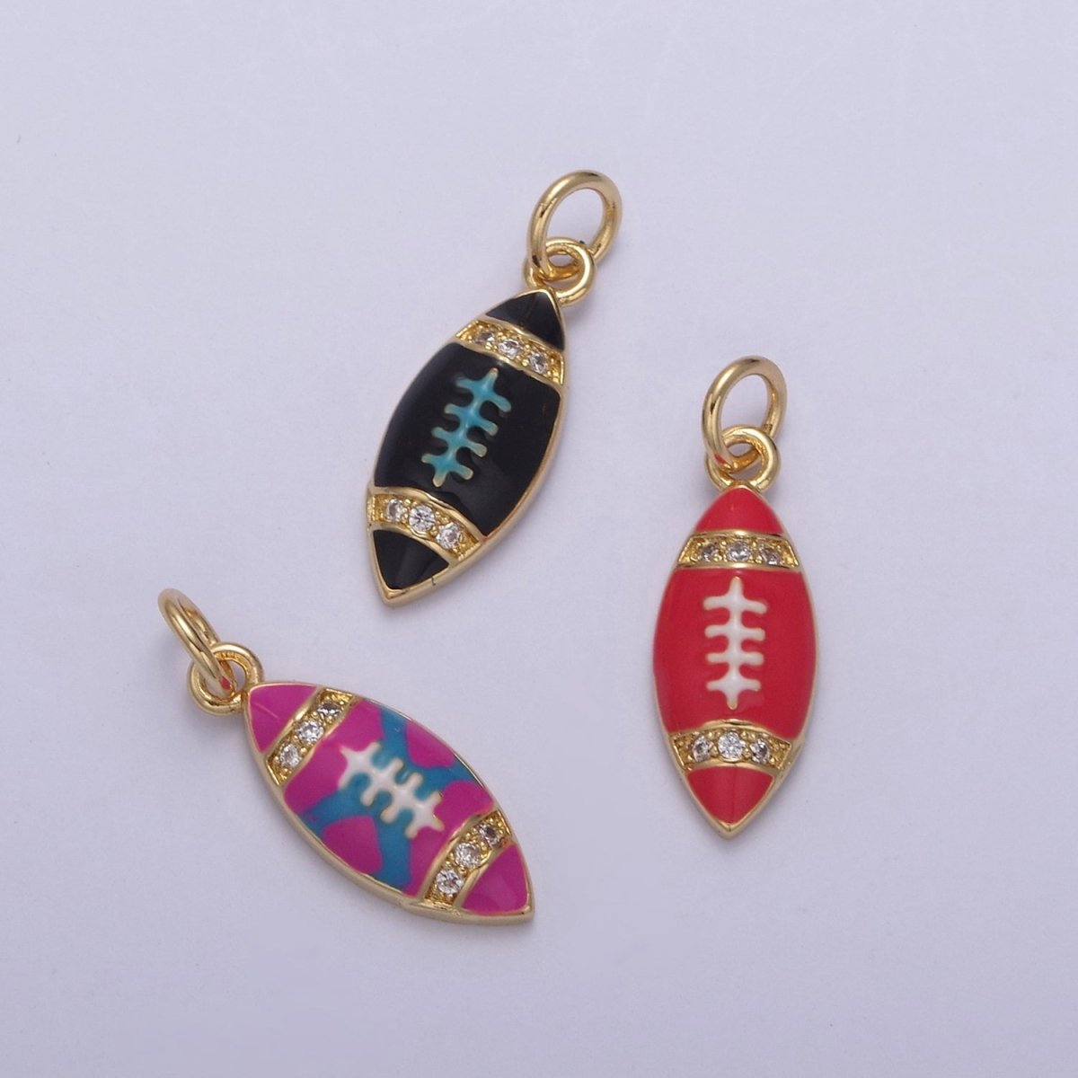 24K Gold Filled Football Sports Micro Paved CZ Enamel Charm | N874 W125