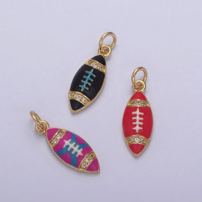 24K Gold Filled Football Sports Micro Paved CZ Enamel Charm | N874 W125