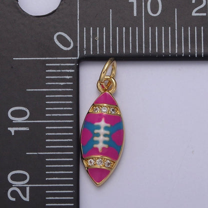 24K Gold Filled Football Sports Micro Paved CZ Enamel Charm | N874 W125