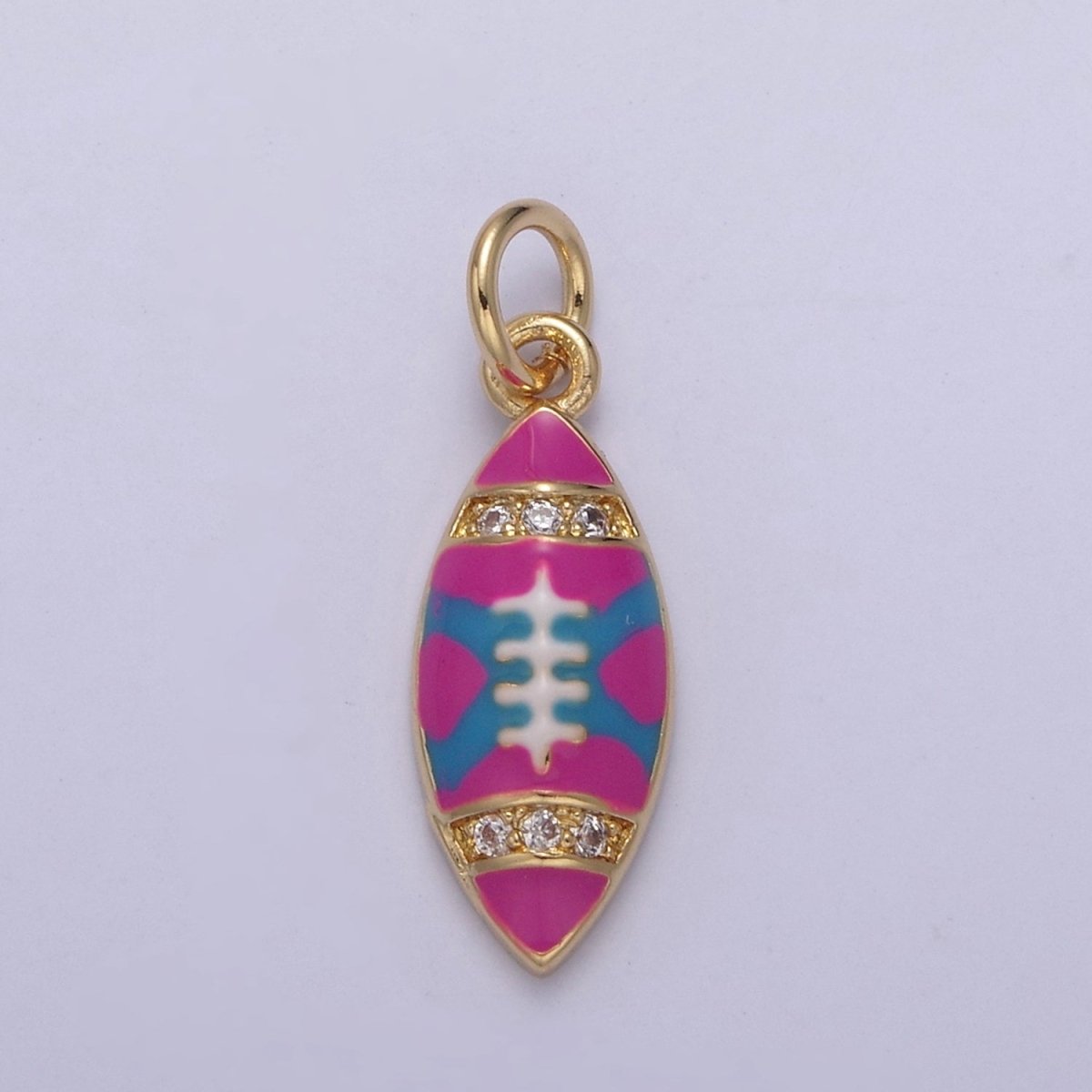 24K Gold Filled Football Sports Micro Paved CZ Enamel Charm | N874 W125