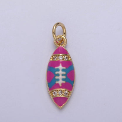 24K Gold Filled Football Sports Micro Paved CZ Enamel Charm | N874 W125