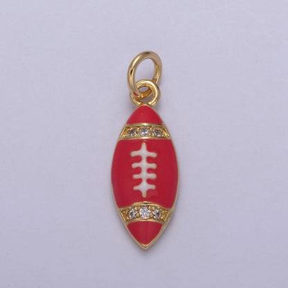 24K Gold Filled Football Sports Micro Paved CZ Enamel Charm | N874 W125