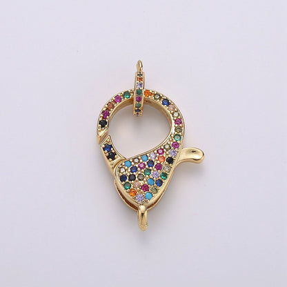 Gold Full Pave Lobster Clasp, Clear Pave Clasp Rainbow Pave Clasp for Necklace Bracelet End Clasp K-916 K-917