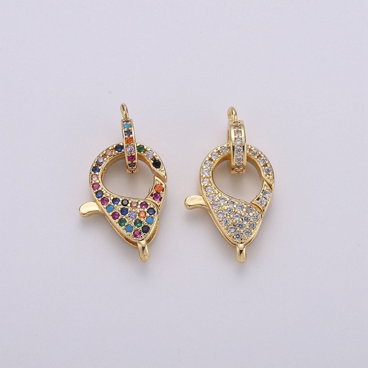Gold Full Pave Lobster Clasp, Clear Pave Clasp Rainbow Pave Clasp for Necklace Bracelet End Clasp K-916 K-917