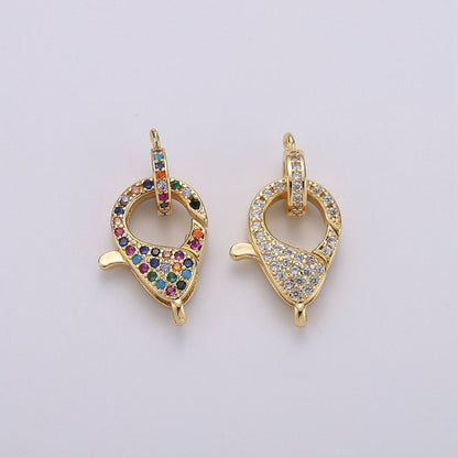 Gold Full Pave Lobster Clasp, Clear Pave Clasp Rainbow Pave Clasp for Necklace Bracelet End Clasp K-916 K-917