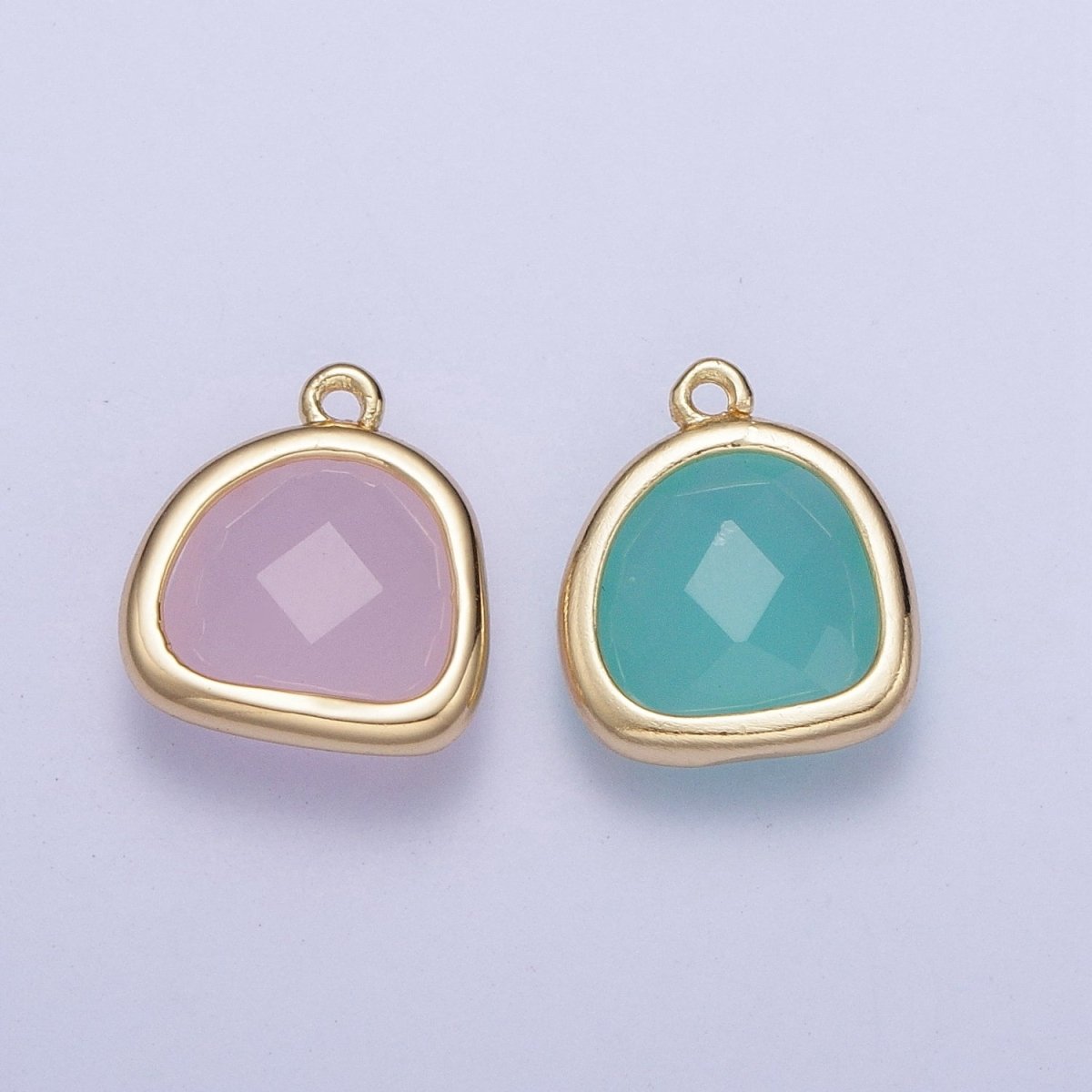 Gold Geometric Abstract Round Pink/Teal Cubic Zirconia Charm AG-003 AG-004