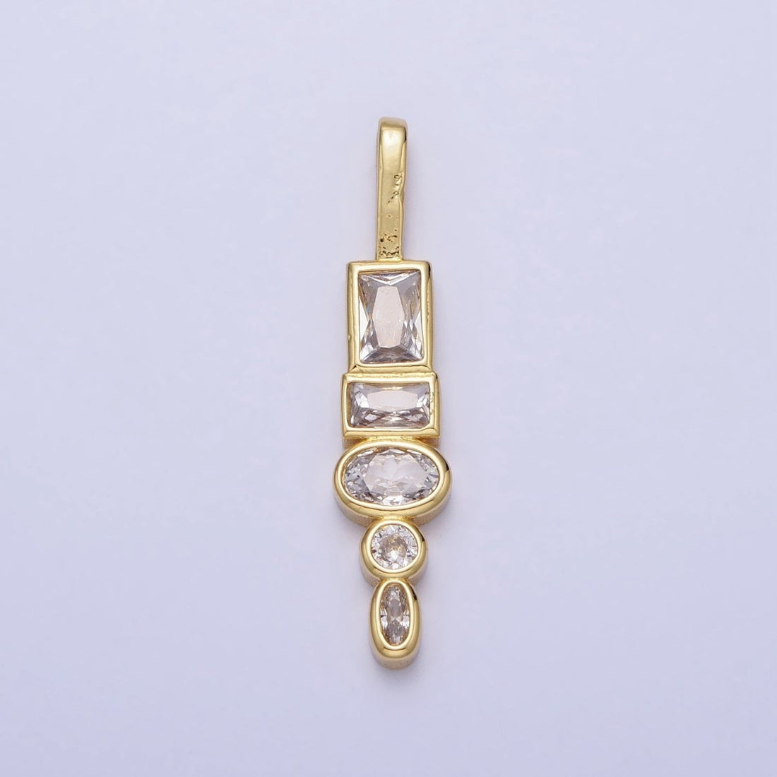 Gold Geometric Clear, Pink CZ Cubic Zirconia Baguette Oval Pendant | AA170 AA171