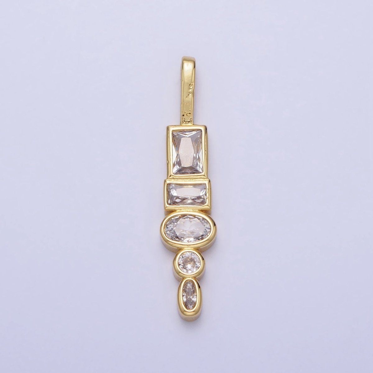 Gold Geometric Clear, Pink CZ Cubic Zirconia Baguette Oval Pendant | AA170 AA171