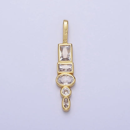 Gold Geometric Clear, Pink CZ Cubic Zirconia Baguette Oval Pendant | AA170 AA171