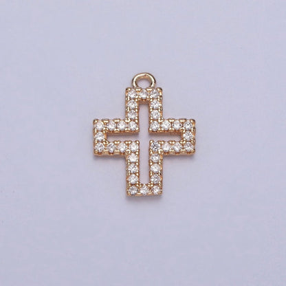 Gold Greek Cross Micro Paved Cubic Zirconia Charm For Religious Jewelry | X-253