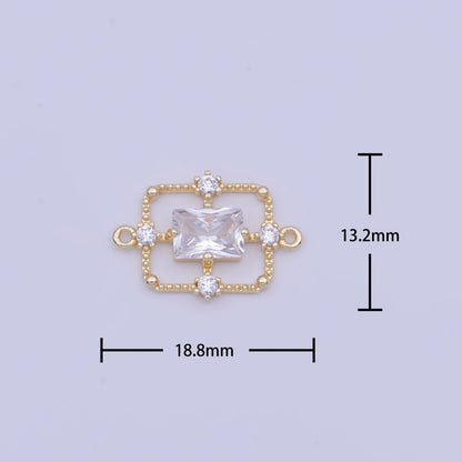 Gold Green / Clear Baguette CZ Charm Connector Geometric Rectangle Link Connector Supply G-562 G-563