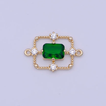 Gold Green / Clear Baguette CZ Charm Connector Geometric Rectangle Link Connector Supply G-562 G-563