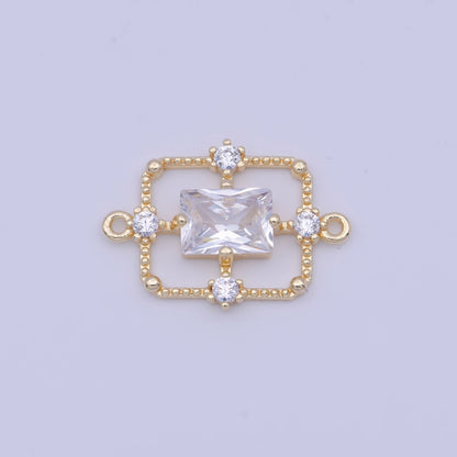 Gold Green / Clear Baguette CZ Charm Connector Geometric Rectangle Link Connector Supply G-562 G-563