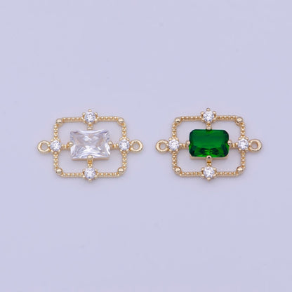 Gold Green / Clear Baguette CZ Charm Connector Geometric Rectangle Link Connector Supply G-562 G-563