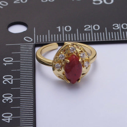 Gold Hammered Cubic Zirconia Marquise Natural Gemstone Adjustable Ring | O-020 O-021 O-022