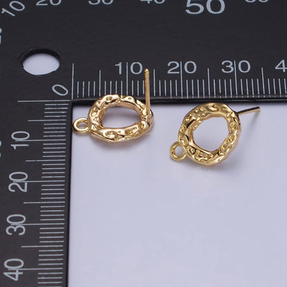 Gold Hammered Oval Round Stud Loop Earrings Supply | Z-077