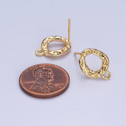 Gold Hammered Oval Round Stud Loop Earrings Supply | Z-077