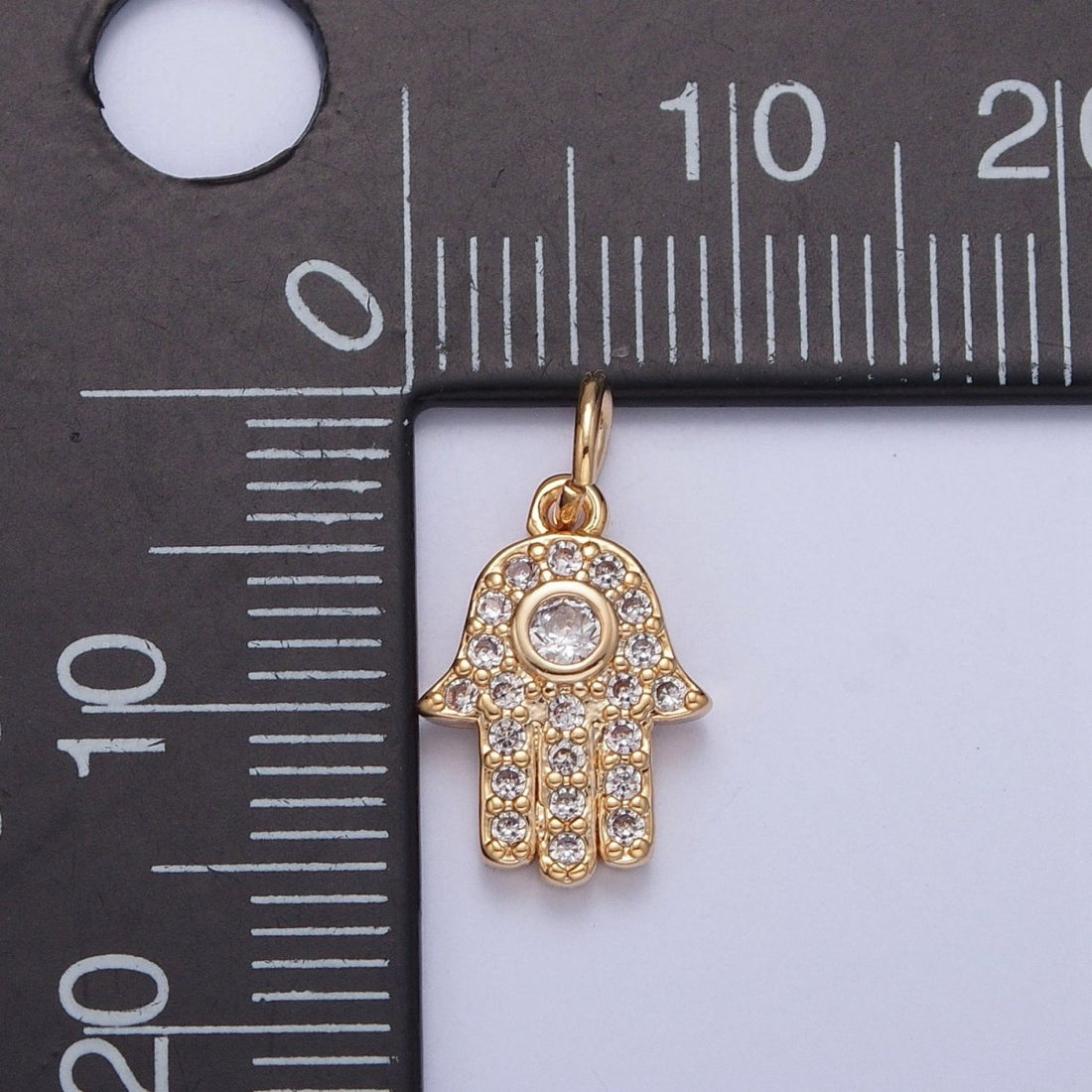 Gold Hamsa Hand Micro Paved Round Cubic Zirconia Protection Amulet Charm For DIY Jewelry Making | X-230