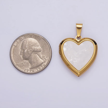 Gold Stainless Steel 25mm White Shell Pearl Heart Locket Pendant | P-831