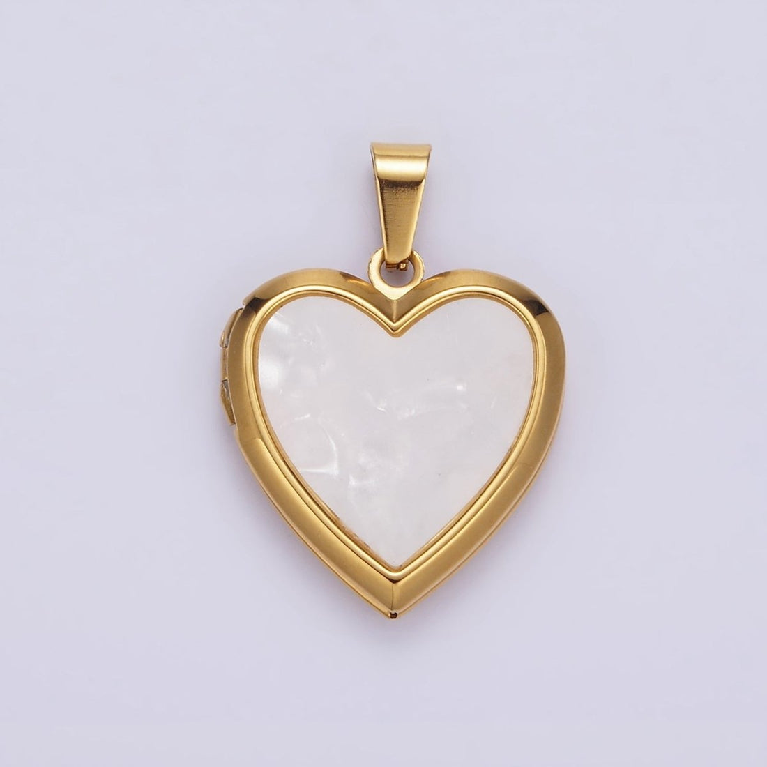 Gold Stainless Steel 25mm White Shell Pearl Heart Locket Pendant | P-831