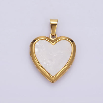 Gold Stainless Steel 25mm White Shell Pearl Heart Locket Pendant | P-831