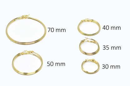 14K / 24K Gold Filled 20mm, 25mm, 30mm, 35mm, 40mm, 45mm, 50mm, 55mm, 60mm, 65mm, 70mm Minimalist Hinge Lock Hoop Earrings