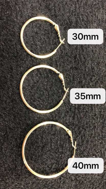14K / 24K Gold Filled 20mm, 25mm, 30mm, 35mm, 40mm, 45mm, 50mm, 55mm, 60mm, 65mm, 70mm Minimalist Hinge Lock Hoop Earrings