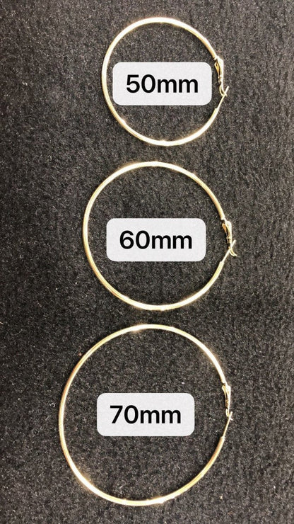 14K / 24K Gold Filled 20mm, 25mm, 30mm, 35mm, 40mm, 45mm, 50mm, 55mm, 60mm, 65mm, 70mm Minimalist Hinge Lock Hoop Earrings