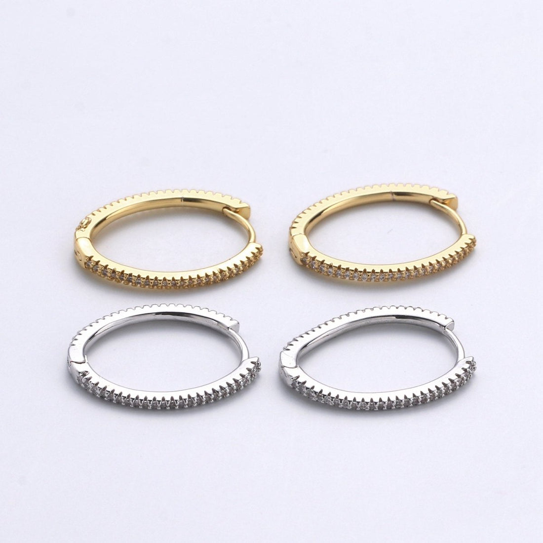 Gold Hoop Earrings, 14K Gold Plated Sterling Silver Earrings, Micro Pave CZ Hoops, CZ Diamond Huggie Hoop, Hypoallergenic, K-618, K-619