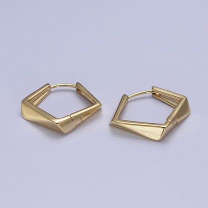 Gold Hoop Earrings, Geometric Hoop Earrings, Diamond Shaped Hoop Earrings, Statement Hoop Earrings AD-064