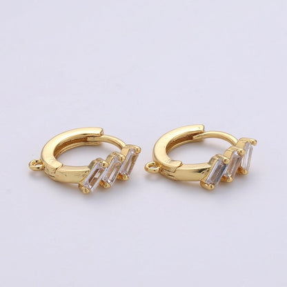 GOLD HUGGIE EARRINGS, 14K Gold Cubic Zirconia Hoops, Clear Rectangle Crystal Loops, Huggie Hoop Earring, Hoop Earrings, Huggie Earrings K-834
