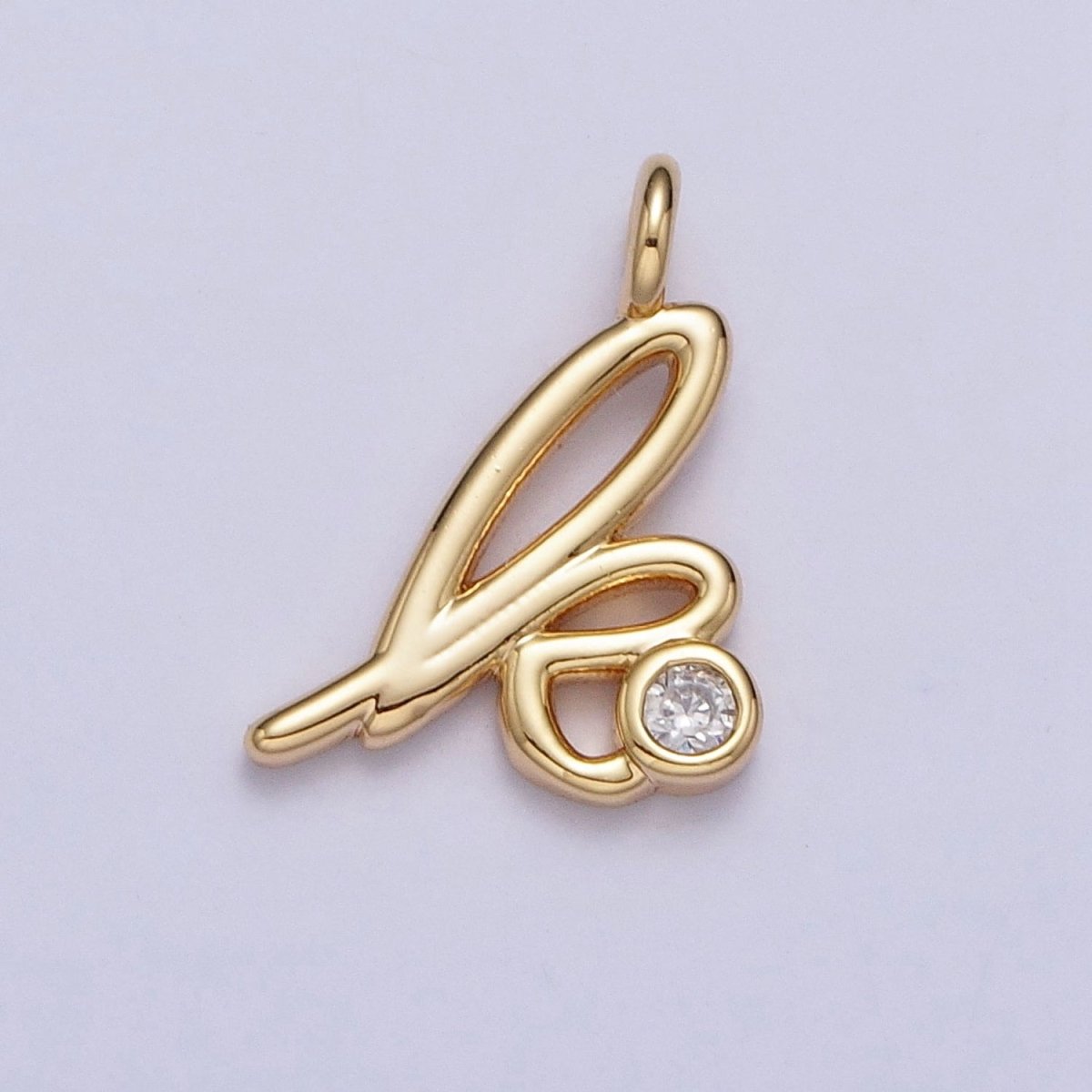 Gold Initial Alphabet Lower Case Cursive Letter Clear CZ Personalized Charm | A-507-A-519