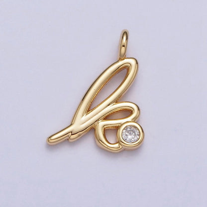 Gold Initial Alphabet Lower Case Cursive Letter Clear CZ Personalized Charm | A-507-A-519