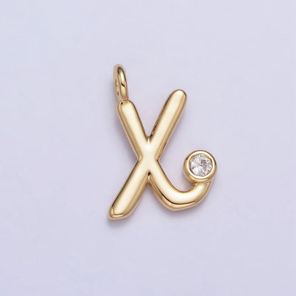 Gold Initial Alphabet Lower Case Cursive Letter Clear CZ Personalized Charm | A-507-A-519