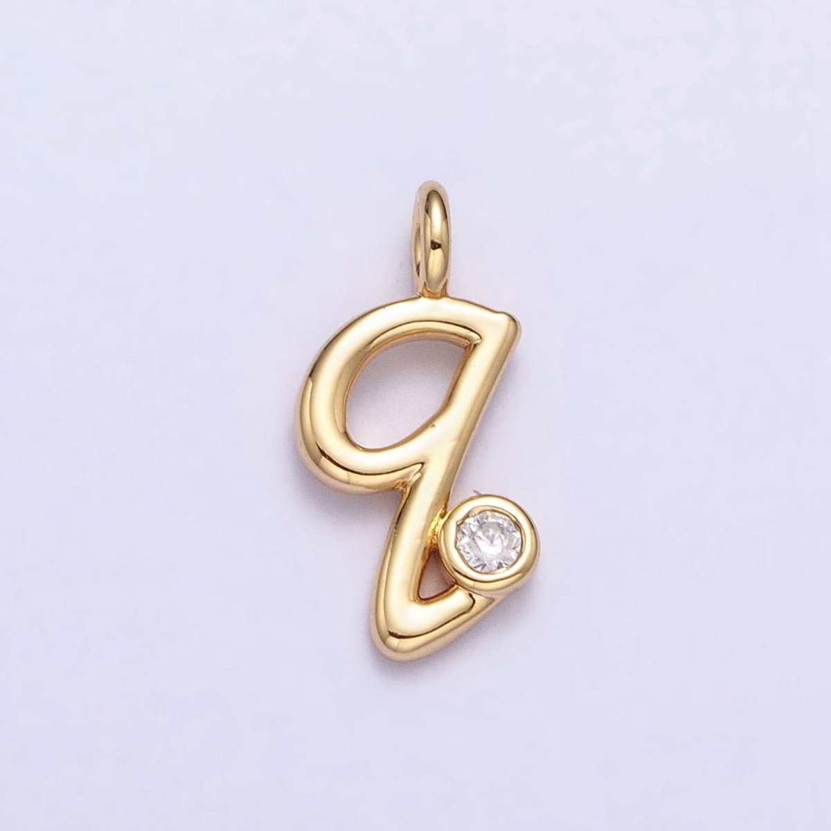 Gold Initial Alphabet Lower Case Cursive Letter Clear CZ Personalized Charm | A-507-A-519