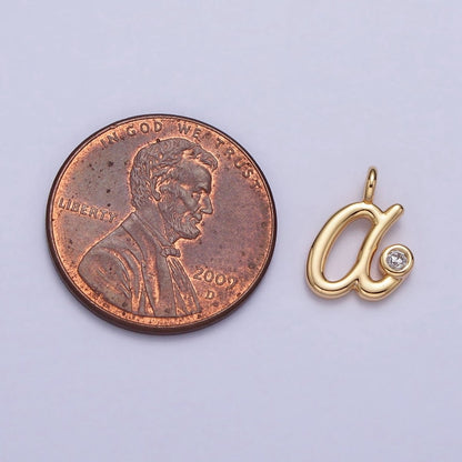 Gold Initial Alphabet Lower Case Cursive Letter Clear CZ Personalized Charm | A-507-A-519
